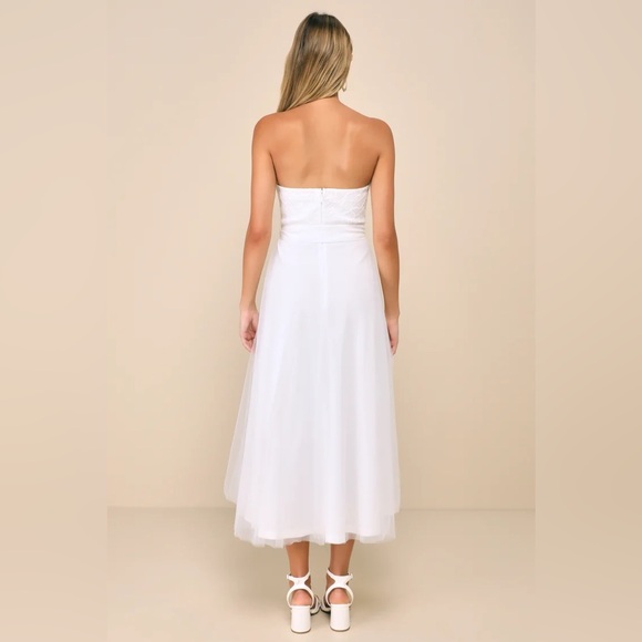 Lulus Beyond Immaculate White Sequin Embroidered Strapless Midi Dress - Picture 2 of 3